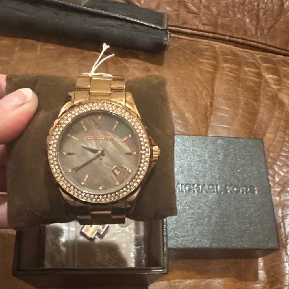 Michael Kors Rose Gold Crystal-Accented Women's Bracelet Watch
